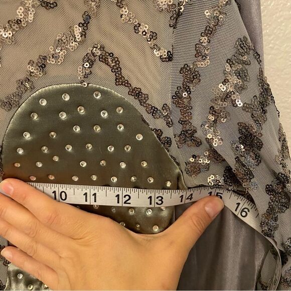 Glamour solo dance costume custom silver gray 2 piece maxi skirt crop top XLC - Picture 13 of 15